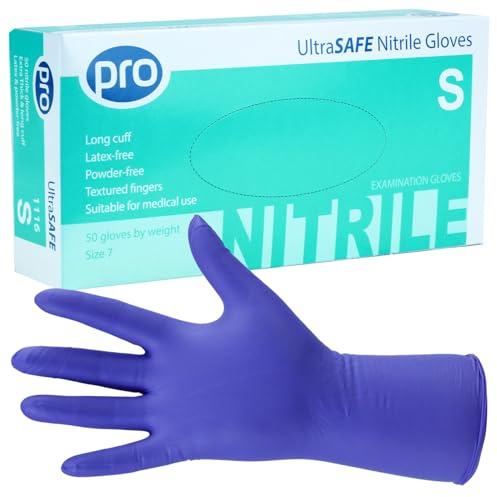 PRO UltraSAFE Violet Long Disposable Gloves - Nitrile Gloves Disposable Small - 50x Pack - Powder Free - Latex Free - Ideal for Food Prep or Salon Use - Medical Grade, Food Safe PPE