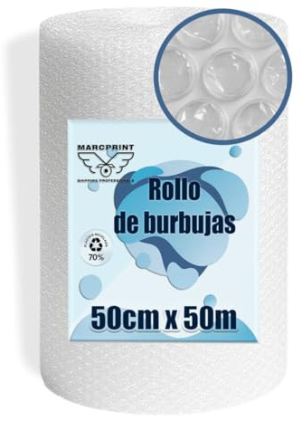 MARCPRINT Rollo Burbujas Embalaje 50 cm Ancho x 50 m Longitud - Papel Burbujas Embalaje Perfecto para Mudanza, Envíos - Transparente