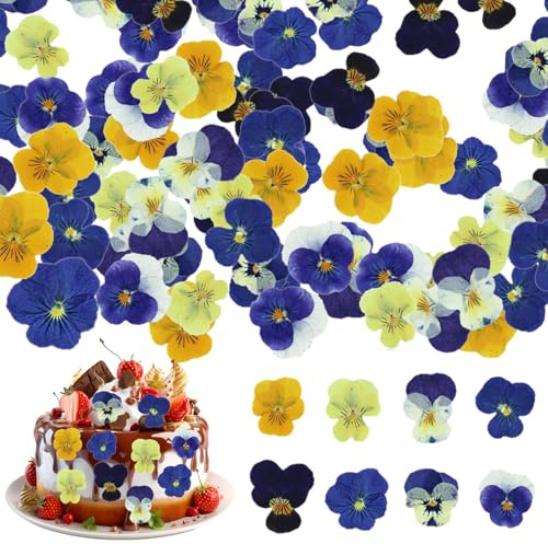 40PCS Natural Edible Flowers, 8 Types Edible Flowers for Cake, Dried Flowers Edible Cake Decorations, Cupcake Decorations, Tricolour Viola, Violas Flower Cake Toppers for Baking Cocktails DIY Crafts