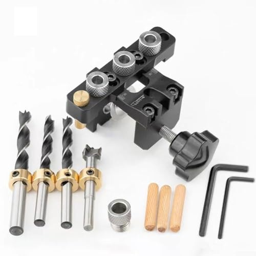 Dima di tassello 3 in 1 per la lavorazione del legno con boccole metalliche modificabili più guida di foratura in ottone compatibile con serrature a camma 100 X (Set A)