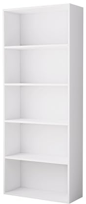 Nera Wooden 5 Tier Bookcase Standing Storage Shelving Storage for Home Office Display (White)