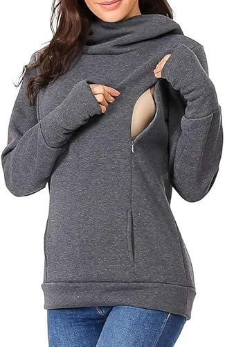 HIFI7 Sudadera Capucha para Lactancia Materna Manga Larga Otono Invierno (FR/ES, Letras, XL, Regular, Regular, Gris Oscuro)