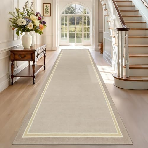 TEHWDAIYOU Tappeto Runner per Corridoio Tappeto Cucina Passatoia 60 x 220 cm Antiscivolo Lavabile Tappeto Corridoio Tappeti Runner Passatoia Tappetino per Soggiorno Entrata Ingresso Beige