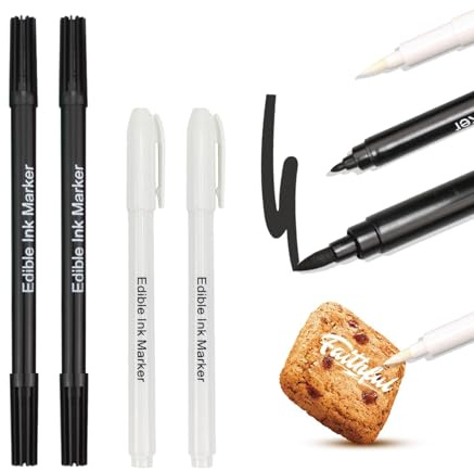 4 Feutre Alimentaire, Stylo Alimentaire Noir et Blanc Pâtisserie, Colorant Alimentaire Blanc Noir pour Décoration Gâteaux Biscuits Fondants Desserts DIY, Occasions Festives Occasions Festives
