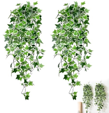Sxingh 2 stycken konstgjord hängväxt – realistiskt grönt blad med täta blad, hängande växter konstgjorda för vägg, balkong, trädgård, bröllop och heminredning dekoration (modell A)