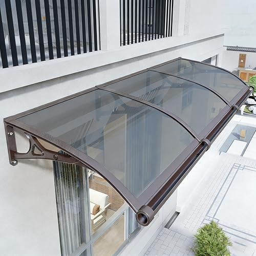 NEHCFO Marquise de Porte Extérieure en Aluminium et Polycarbonate, Protection Entrée Maison, Terrasse et Fenêtre, Résistant aux Intempéries, Installation Facile(Gray,80x350cm/31 x138)