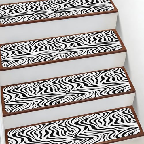 Mexpekil Non Slip Stair Treads for Wooden Steps, 15 Pack Stair Runner 76x20cm Stairs Carpet(Zebra Animal Print Black White Stripes)
