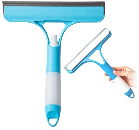 3 in 1 Window Cleaning Squeegee with Spray Bottle, 8.5In Handheld Window Cleaner Squeegee for Home, Glass Cleaning Scraper Shower Cleaning Tool for Car Home Kitchen (Blue)