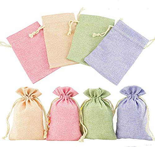 ToBeIT Jutesäckchen 24 Stücke 10 * 14cm Natur Säckchen - Jutebeutel Geschenksäckchen mit Tunnelzug klein Verpackung für Schmuck Hochzeit Party Feiern Weihnachten (4 Farbe)