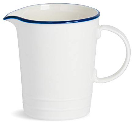 Nicola Spring Farmhouse Milk Jug - 300ml White & Blue Porcelain Rustic Country Cottage Creamer Pitcher with Rolled Rims, Comfort Handle & Tapered Spout