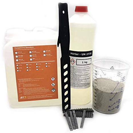 1,2 kg Gießharz Beton-Fugenharz Estrich Risse Mischbecher+20 Klammern+1 kg Sand+Rührstab