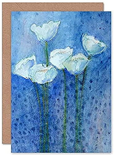 Fine Art Prints CPDT0003 Flower White Tulips On Blue Greeting Card With Envelope Inside Premium Quality