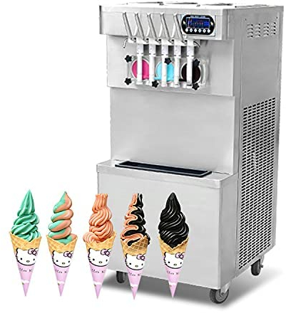 Certificat Kolice CE Machine à crème glacée molle commerciale 3 + 2 saveurs mélangées, machine à crème glacée molle au yogourt 5 saveurs, réservoirs supérieurs réfrigérés et ensemble de distributeur