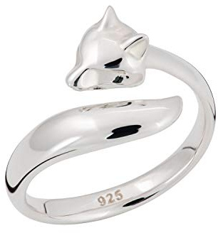 Lily Charmed - 925 Sterling Silver Adjustable Fox Head Tail Open Ring, 18ct Gold Plated Silver