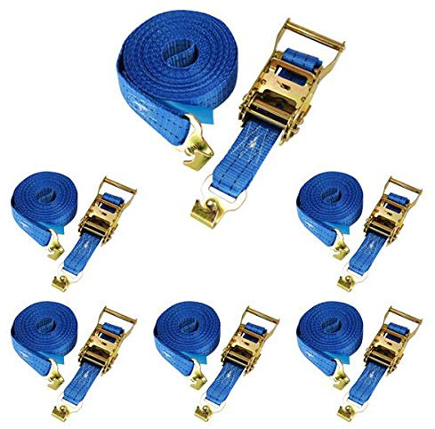 Spanngurt Zurrgurt, LC 750/1500 daN, 6 m, 35 mm, 2tlg., Flachhaken, 6 Stück | 2-teiliger Spanngurt mit Flachhaken und Sicherungsstift, für Stäbchenzurrschienen, Gurtfarbe blau