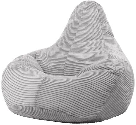 icon Dalton Cord Recliner Bean Bag, Grey, Large Adult Bean Bag Chair with Filling Included, Comfy Chair, Living Room Furniture, Bedroom Furniture