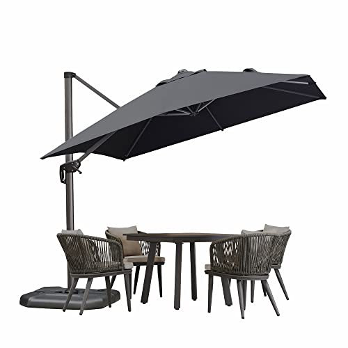 PURPLE LEAF Sonnenschirm 270 x 270 cm Groß Ampelschirm mit Kurbel 360-Grad Drehbar mit Fußpedal und Kreuzsockel für Terrasse, Balkon Sonnenschutz, Grau