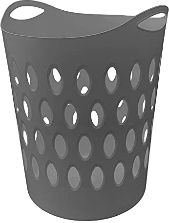 60L Large Flexible Lightweight Plastic Laundry Hamper Basket with Aerate Hole Design and Side Handles - Grey Single Basket - 57cm (H) x 45cm (W) x 41cm (D)