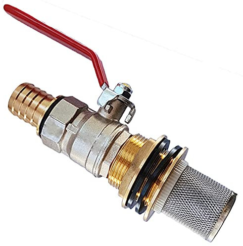 QUALITÄTS Regentonnendurchführung mit Kugelhahn + Filter + Tülle | ∅ Loch Regentonne 27mm - 43mm | ∅ Tülle ca.13mm - 25mm | Messing | Ausführung auswählen - ∅ Loch 27mm | Tülle 1/2 ∅ ca. 13mm