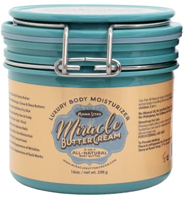 Miracle Butter Cream - 16 oz. Skin/Hair Moisturizer, Quick Absorbing, Raw Vegan, Cold Pressed, Comes in 16 Scents, For Dry Skin and Eczema, Anti-Aging Formula
