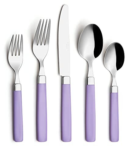 Ensemble de couverts en acier inoxydable ANNOVA - Poignées de couleur - Fourchettes à dîner, fourchettes à salade, couteaux de table, cuillères à soupe, cuillères à thé (light purple, 20pieces)