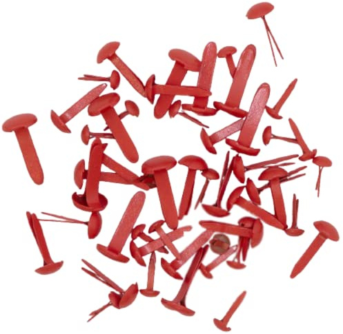 Craftelier - Set de 50 Brads o Encuadernadores de Tres Tamaños Diferentes | Ideales para Embellecer Etiquetas o Decorar Proyectos de Tarjetería, Scrapbooking y otras Manualidades | Color Rojo