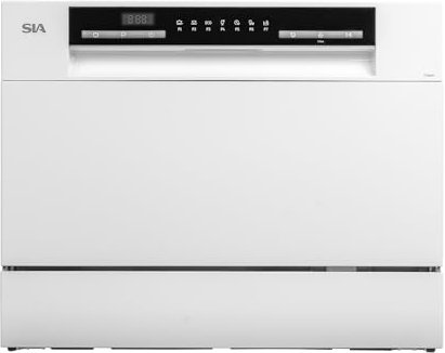 SIA TTD6W White Tabletop Mini Dishwasher, 6 Programmes, 6 Place Settings, LED Display, Ideal for Kitchen Counter Top, Caravans, Mobile Homes, 2 Years Parts and Labour Guarantee