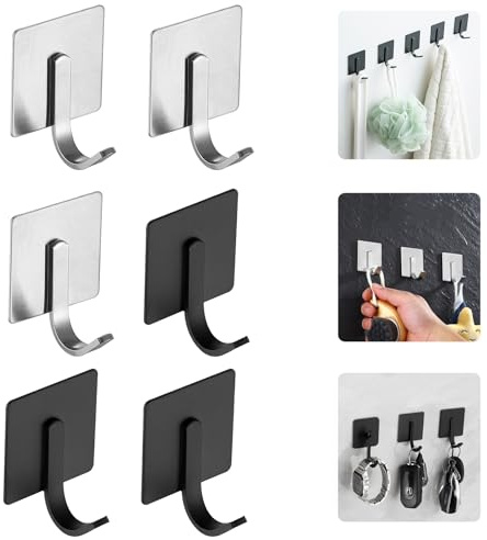 Xinlon 6 Stück Handtuchhaken Ohne Bohren, Selbstklebende Kleiderhaken, Wandhaken Selbstklebend, Türhaken Edelstahl für Büro, Schrank, Küche und Badzimmer, Funktionale Haken Selbstklebend