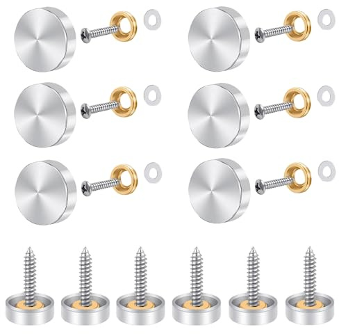 Ziyofinn 12 Pcs Mirror Screws With Decorative Cap Cover Nails For Tables, Bath Plates, Wardrobes, Glass Signs - Stainless Steel, Brass, Chrome Finish