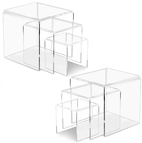 Andchi 6pcs Kubische Ständer Transparente Acryl-Schaukasten-Aufsteiger Ständer-Regale für Schmuck Figuren Kunst/Handwerk Cupcakes, 2 Set von 3.5 + 4.7 + 5.9 (Viereckig)