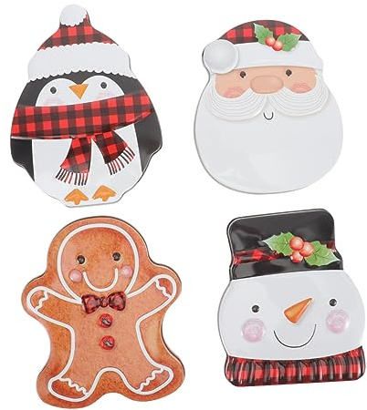 COHEALI 4pcs Christmas Box Fun Candy Storage Boxes for Cookies Sweets Treats Unique Snowman Penguin Gingerbread Man and Santa Designs for Holiday Gifting Decor