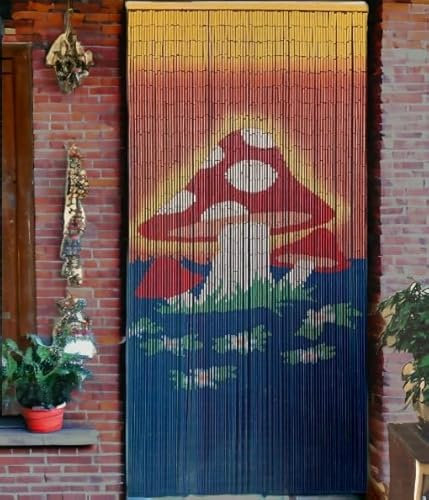 Beaded String Beaded Curtain-90 Strands-Boho Door Beads-Bohemian Doorway Curtain-35.5 W x 78 H-Hand Made-Hand Painted (Mushroom)