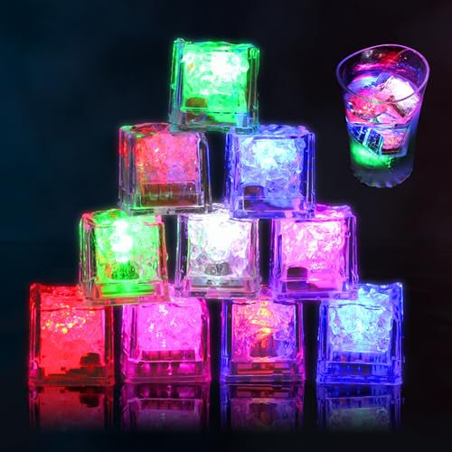 Funmo Cubos De Hielo Led Para Bebidas, Cubitos De Hielo Luminosos,Coloridos Cubitos De Hielo, Juguetes De BañO Para BebéS,Luces Intermitentes De PláStico,Sensor De LíQuido