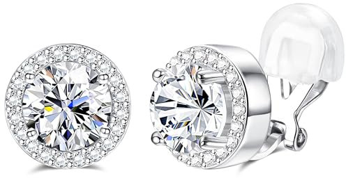 Sllaiss Kupfer Clip Ohrringe Silber 14k Runde Hypoallergen Cubic Zirconia Ohrclips Damen Ohne Ohrlöcher Ohrringe Ohne Ohrloch Clips Damen Fr Weihnachten Valentinstag‌ Hochzeit 8mm - Silber