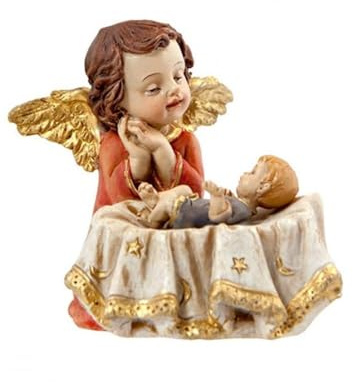 Inmaculada Romero IR Ángel de la Guarda Figura 5 cm. Detalle niño Cuna Resina Ropa Azul