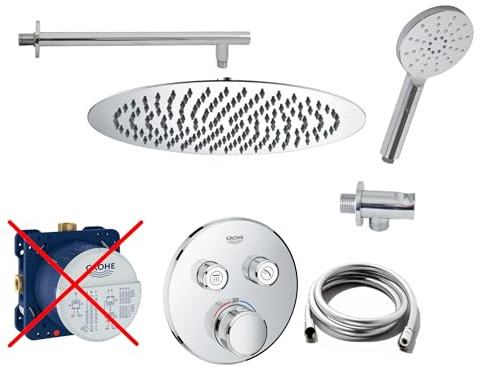vanvilla Duschsystem Unterputz mit Duscharmatur Grohe poliert G06-ob | Duscharmatur von Grohe SmartControl Thermostat Armatur und vanvilla Regendusche Duschkopf rund, Dusch-SET poliert