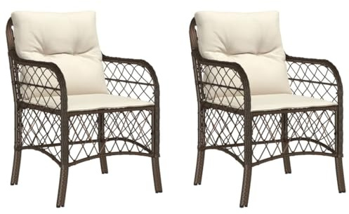 vidaXL Gartenstühle mit Kissen 2 STK. Braun Poly Rattan