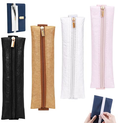 Modixun Stifthalter für Notizbuch und Tagebuch, Reißverschluss, Gummiband, Stifteetui, Buchplaner, 4 Stück, Schwarz, Braun, Weiß, Rosa, Kompakt