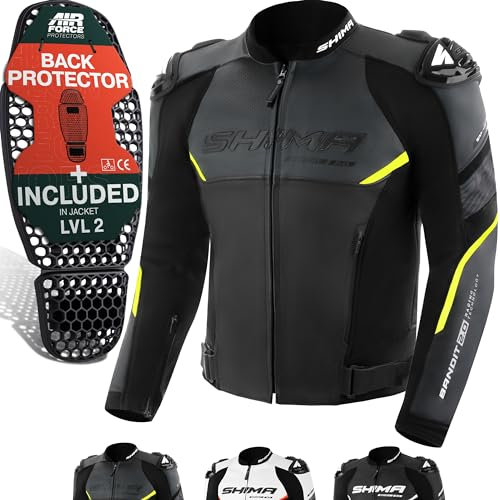 SHIMA BANDIT Veste Moto Homme Homologué AIRFORCE Dorsale Blouson Armure Protecion Vestes Ventilation Cuir Vetement Combinaison de Moto Sport Motos Aventure équipements (Hommes, Fluo, 48)