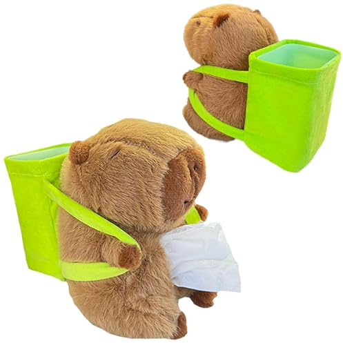 Boîte à mouchoirs et poubelle de voiture, porte-mouchoirs en peluche pour voiture - Sac de maintien pour serviettes de camping en plein air | Étui de rangement de papier facial de dessin animé 2 en 1,