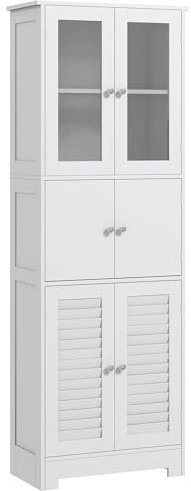 HOMCOM Columna de Baño Mueble Auxiliar de Baño con 6 Puertas Estantes Ajustables Antivuelco Armario de Baño Moderno 60x30x170,5 cm Blanco