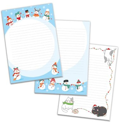 3 Blöcke Notizblock liniert Weihnachtsbriefpapier Weihnachten Weihnachtspapier Brief an Weihnachtsmann Kindermotiv für Mädchen Jungen (3 Blöcke/Variante 1 mit je 25 Blätter in A5-Format)