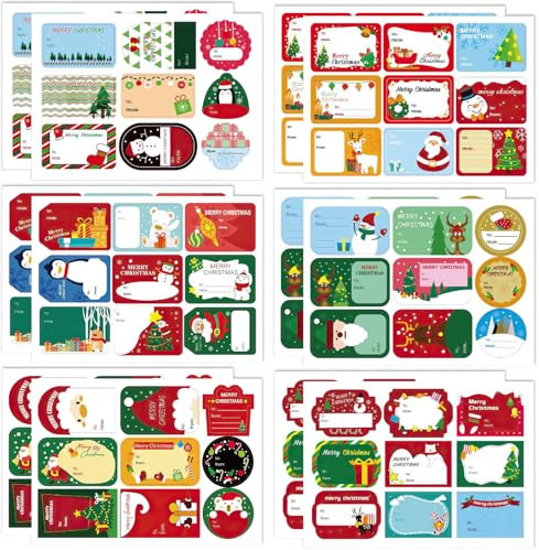 108 Stück Weihnachtsgeschenketiketten, Weihnachten Selbstklebende Geschenketiketten, Schreibbar Weihnachtsaufkleber Etiketten, Weihnachten Geschenkaufkleber, Weihnachts Namensschild für GeschenktüTen
