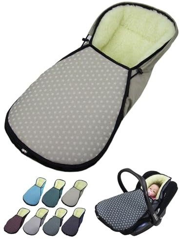 Fotsäck för babystol [vinteråkpåse] för barnbilstol kompatibel med Maxi Cosi babyskålar grupp 0 lammull sittdyna justerbar (stjärna beige)