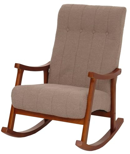 Mendler Schaukelstuhl HWC-K10 Holz - Taupe, Gestell Walnuss-Optik | Relaxsessel, FSC®, Stoff/Textil, Bouclé, (450g/m²)