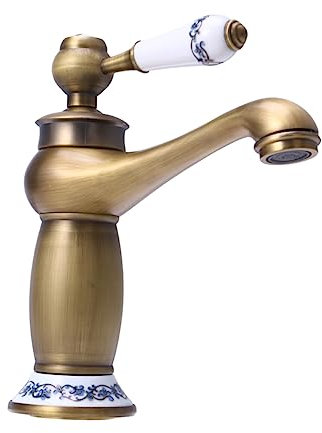 ANDRESLAD Retro Waschbecken Wasserhahn Antiker Einhebelmischer Für Badezimmer Mit Heißem Und Kaltem Wasser Elegantes Design Mit Weißer Porzellanoberfläche Ohne Zulaufschlauch