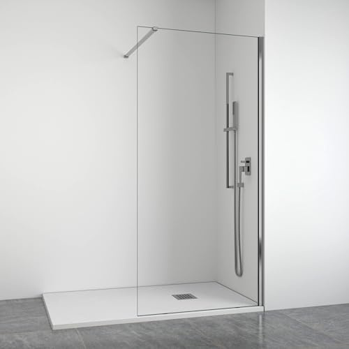 BELLOBATH - Mampara de ducha frontal panel fijo - Transparente - Cristal templado 8 mm Antical en ambas caras - Perfilería Cromo - Ancho adaptable 70-72 cm - Alto 195 cm