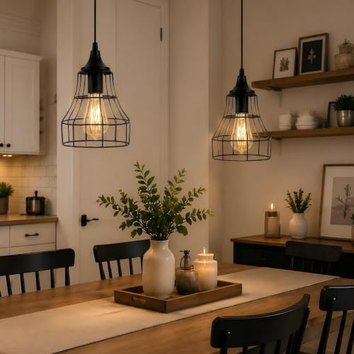 JHY DESIGN Hängelampe 2er Set Batteriebetriebene Dekorative Pendelleuchte Metallkäfig Batterielampe mit 6 Stunden Timer für Bar Schlafzimmer Gartenpartys Terrasse Innen Außen Wohnzimmer (Geometrie)