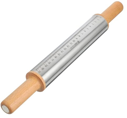 FUNNETOYU Rodillo De Cocina Acero Inoxidable Rodillo De Madera Masa De Pizza Con Mango