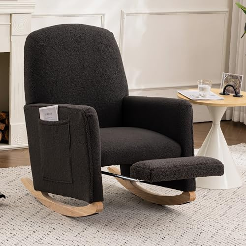 Soweiz Mecedora con taburete, sillón relax con otomana, mecedora para el salón, tela de peluche, 67x126x98 cm
